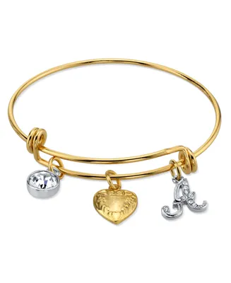 2028 14K Gold-Dipped Heart and Initial Crystal Charm Bracelet