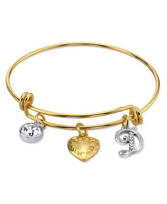 2028 14K Gold-Dipped Heart and Initial Crystal Charm Bracelet