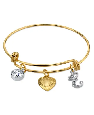 2028 14K Gold-Dipped Heart and Initial Crystal Charm Bracelet