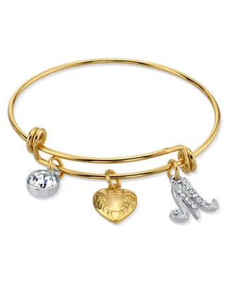 2028 14K Gold-Dipped Heart and Initial Crystal Charm Bracelet