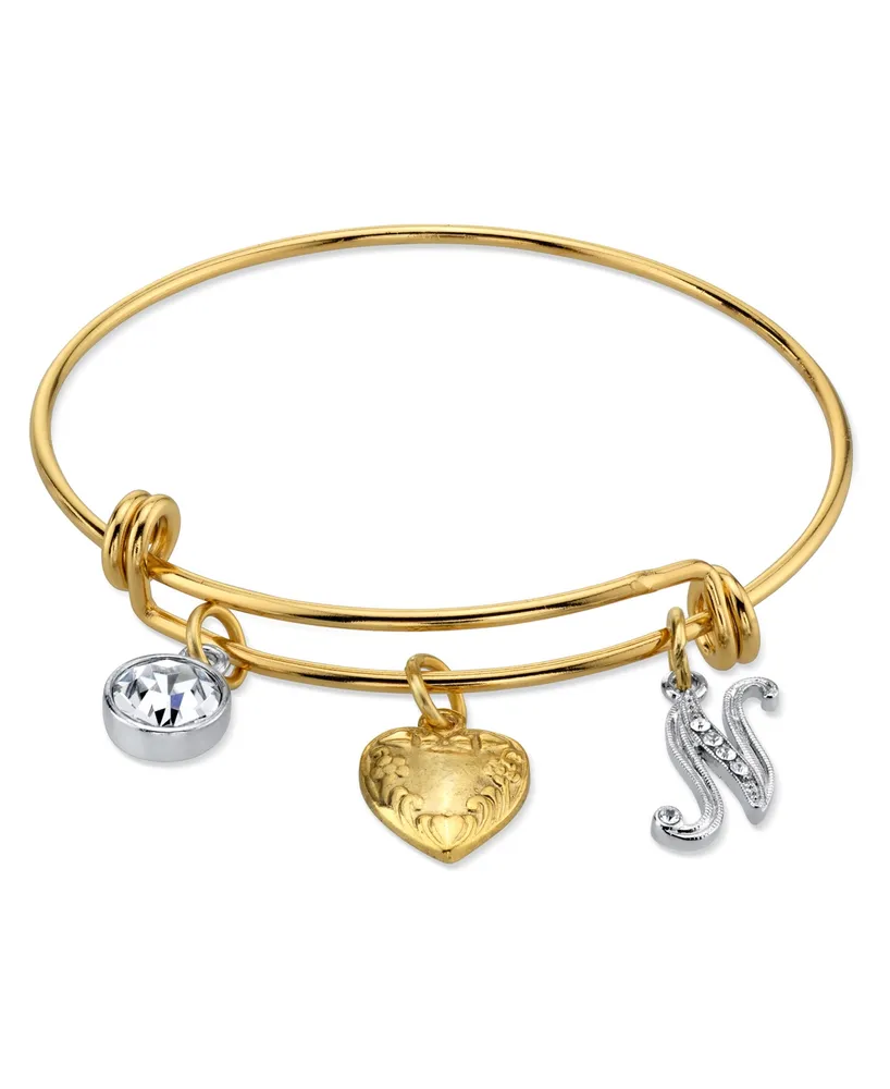 2028 14K Gold-Dipped Heart and Initial Crystal Charm Bracelet