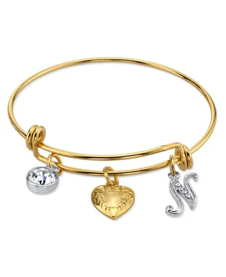 2028 14K Gold-Dipped Heart and Initial Crystal Charm Bracelet