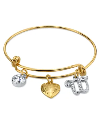 2028 14K Gold-Dipped Heart and Initial Crystal Charm Bracelet