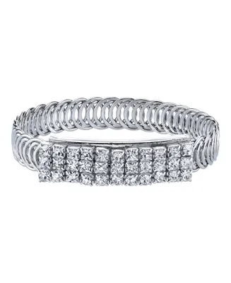 2028 Silver-Tone Clear Crystal Rhinestone Slim Belt Bracelet