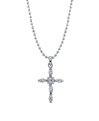 Symbols Of Faith Silver-Tone Cross Pendant Necklace 16" Adjustable