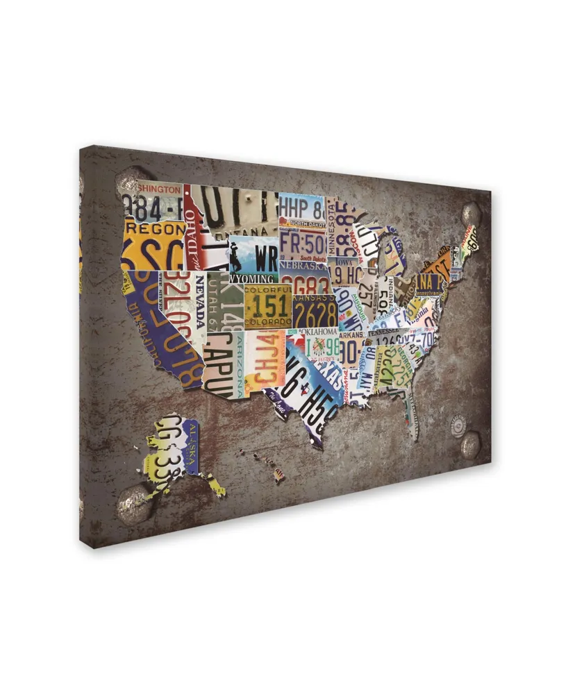 Masters Fine Art 'Usa License Plate Map on Metal' Canvas Art