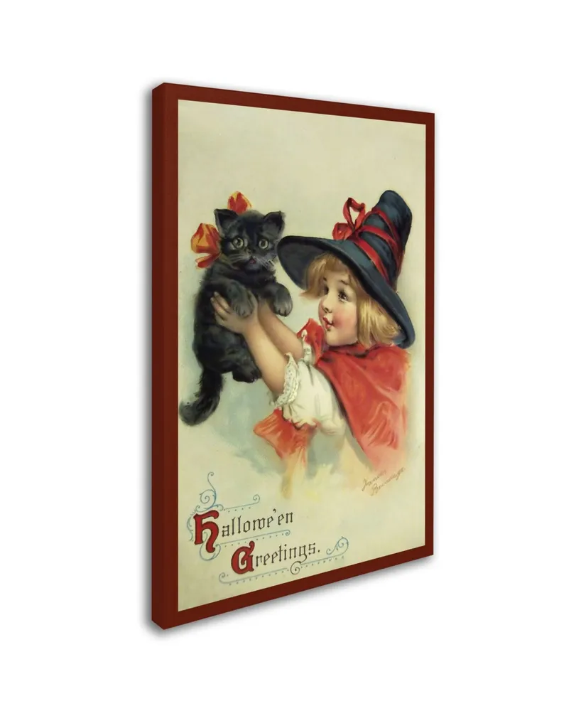 Vintage Apple Collection 'Little Witch And Halloween Kitty' Canvas Art - 22" x 32"