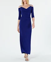 R & M Richards Embellished Cold-Shoulder Gown