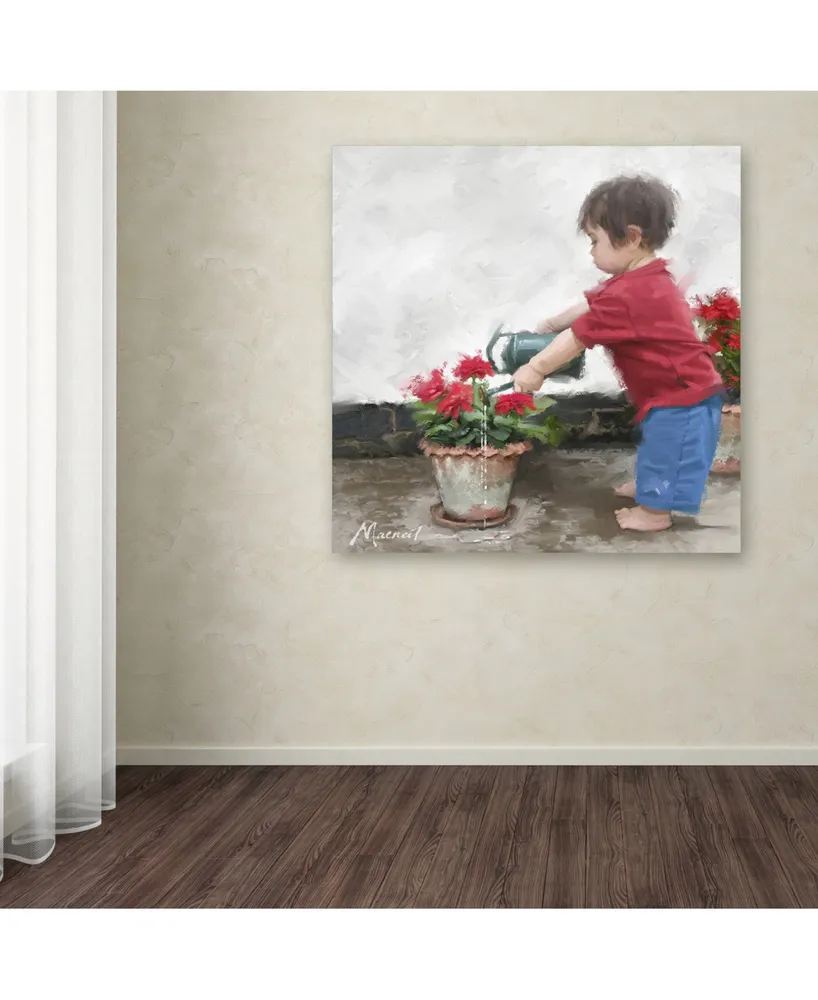 The Macneil Studio 'Boy with Watering Can' Canvas Art - 14" x 14"