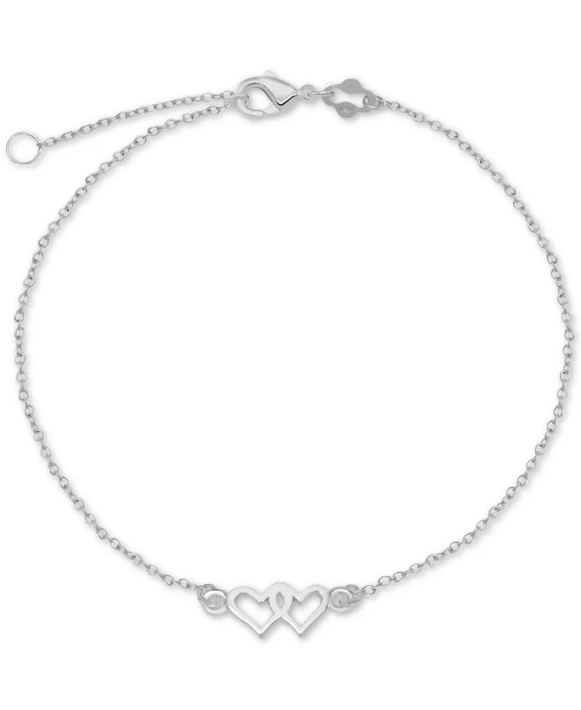 Double-Heart Chain Ankle Bracelet in Sterling Silver