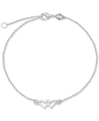 Double-Heart Chain Ankle Bracelet in Sterling Silver