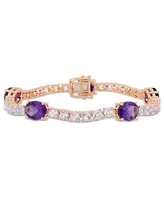 Amethyst (12 ct.t.w.) and White Topaz (9 ct. t.w.) Station Link Bracelet in 18k Rose Gold over Sterling Silver
