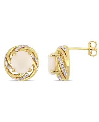 Opal (2-1/2 ct. t.w.) and White Topaz (1/4 ct. t.w.) Swirl Halo Stud Earrings in 18k Gold over Sterling Silver