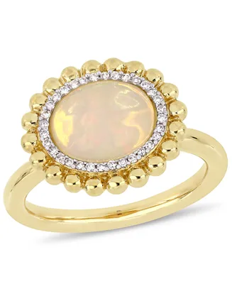 Opal (2 ct.t.w.) and Diamond (1/10 Halo Ring 14k Yellow Gold