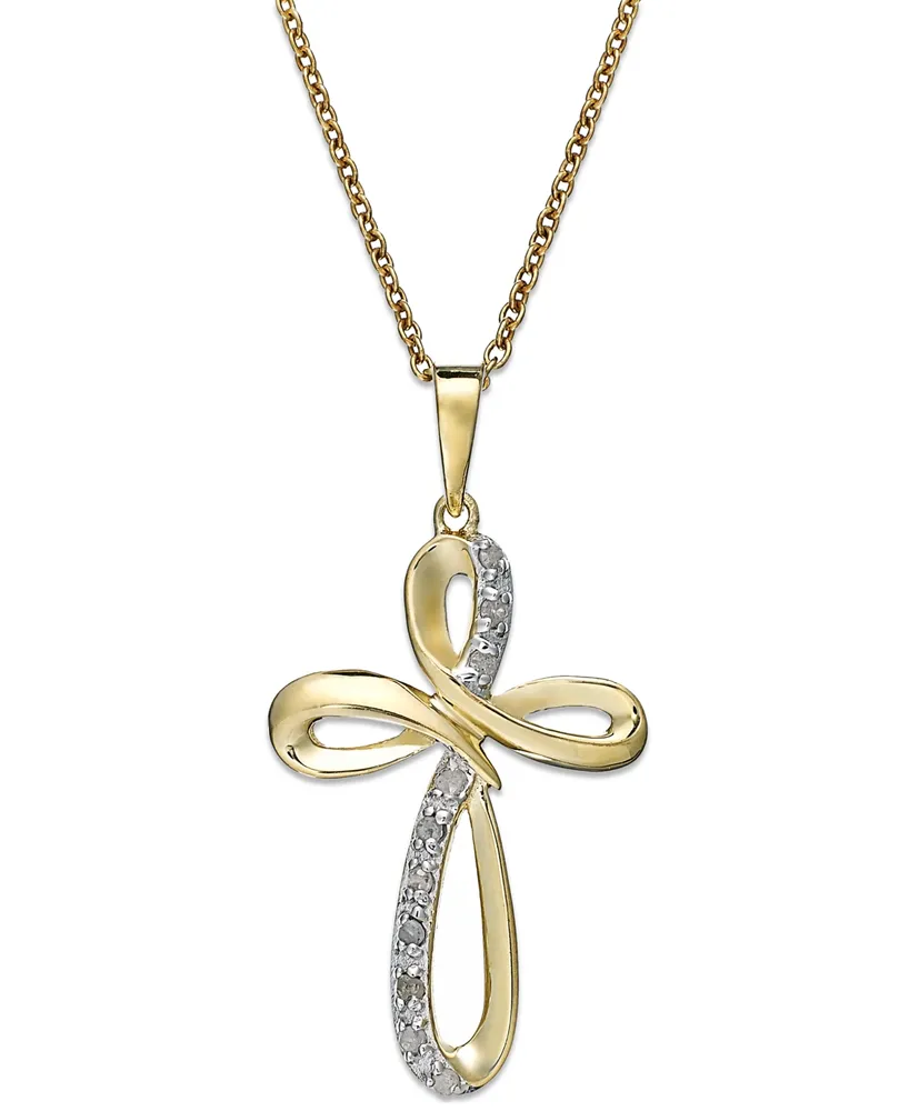 Diamond Cross Pendant Necklace in 18k Gold over Sterling Silver (1/10 ct. t.w.)