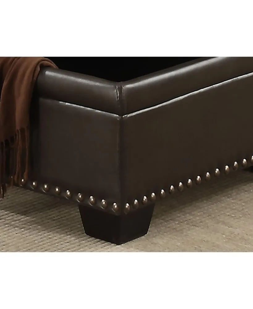 Ac Pacific Louis Traditional Upholstered Storage Ottoman with Antique Brass Nail Head Trim