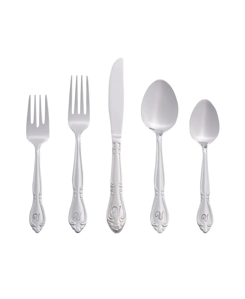 Riverridge Rose 46 Piece Monogrammed Flatware Set - V, Service for 8