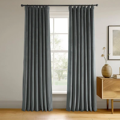Half Price Drapes Natural Grey Signature Velvet Blackout Curtain