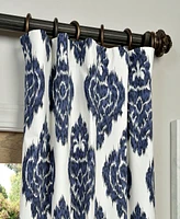 Half Price Drapes Ikat Blue Damask Printed Cotton Room Darkening Curtain