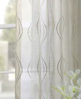 Half Price Drapes Suez Natural Embroidered Striped Patterned Faux Linen Sheer Curtain