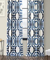 Half Price Drapes Mecca Blue Geometric Printed Cotton Room Darkening Curtain