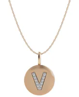 14k Rose Gold Necklace, Diamond Accent Letter V Disk Pendant