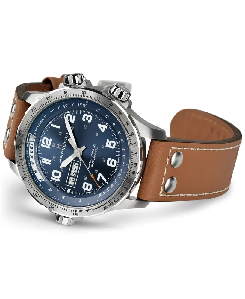 Hamilton Men's Swiss Khaki X-Wind Brown Leather Strap Watch 45mm