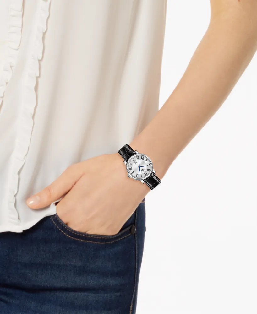 Tissot Women's Swiss Carson Black Leather Strap Watch 30mm