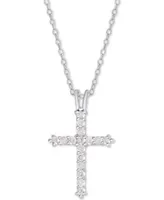 Diamond Cross Pendant Necklace (1/2 ct. t.w.) Sterling Silver or 14k Gold-Plate Over Silver, 16" + 2" Extender