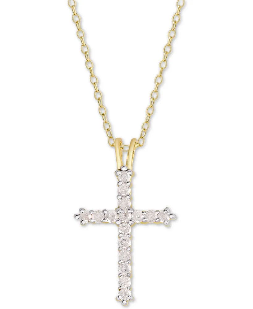 Diamond Cross Pendant Necklace (1/2 ct. t.w.) Sterling Silver or 14k Gold-Plate Over Silver, 16" + 2" Extender