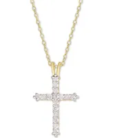 Diamond Cross Pendant Necklace (1/2 ct. t.w.) Sterling Silver or 14k Gold-Plate Over Silver, 16" + 2" Extender