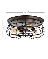 Jonathan Y Calvia 15.7" 3-Light Farmhouse Metal Cage Flush Mount