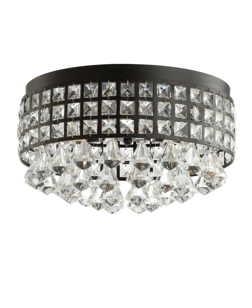 Jonathan Y Meredith 14.5" 3-Light Crystal Drops/Metal Led Flush Mount