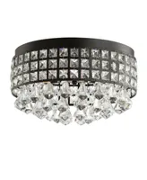 Jonathan Y Meredith 14.5" 3-Light Crystal Drops/Metal Led Flush Mount