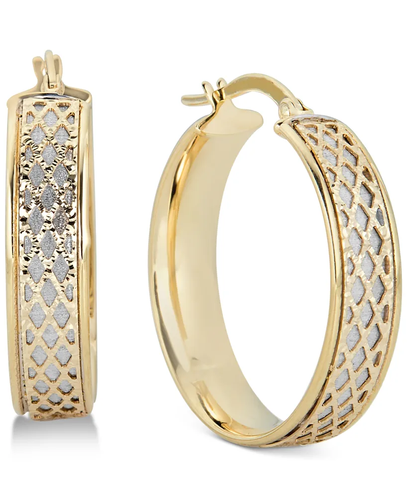 Italian Gold Lattice-Design Hoop Earrings in 14k White Gold and 14k Gold