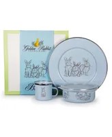 Golden Rabbit Bunnies Enamelware Collection 3 Piece Kids Dinner Set