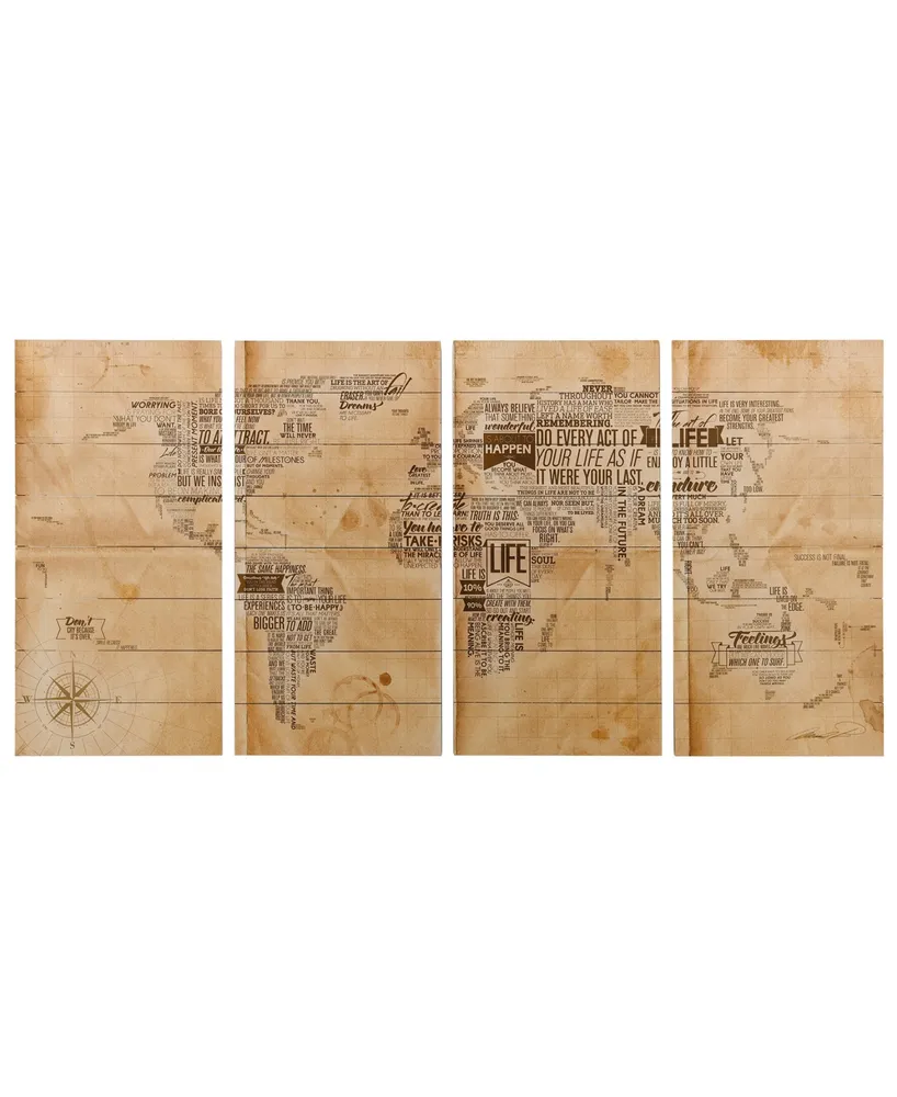 Empire Art Direct 'World Map' 4-Piece Arte De Legno Digital Print on Solid Wood Wall Art Set - 60" x 30"