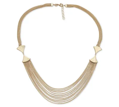 Italian Gold Multi-Row Statement Necklace in 14k Gold, 17" + 1" extender