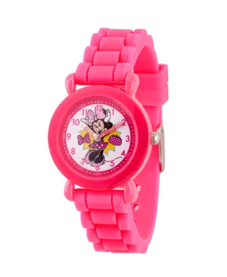 EwatchFactory Girl's Disney Minnie Mouse Pink Plastic Time Teacher Strap Watch 32mm