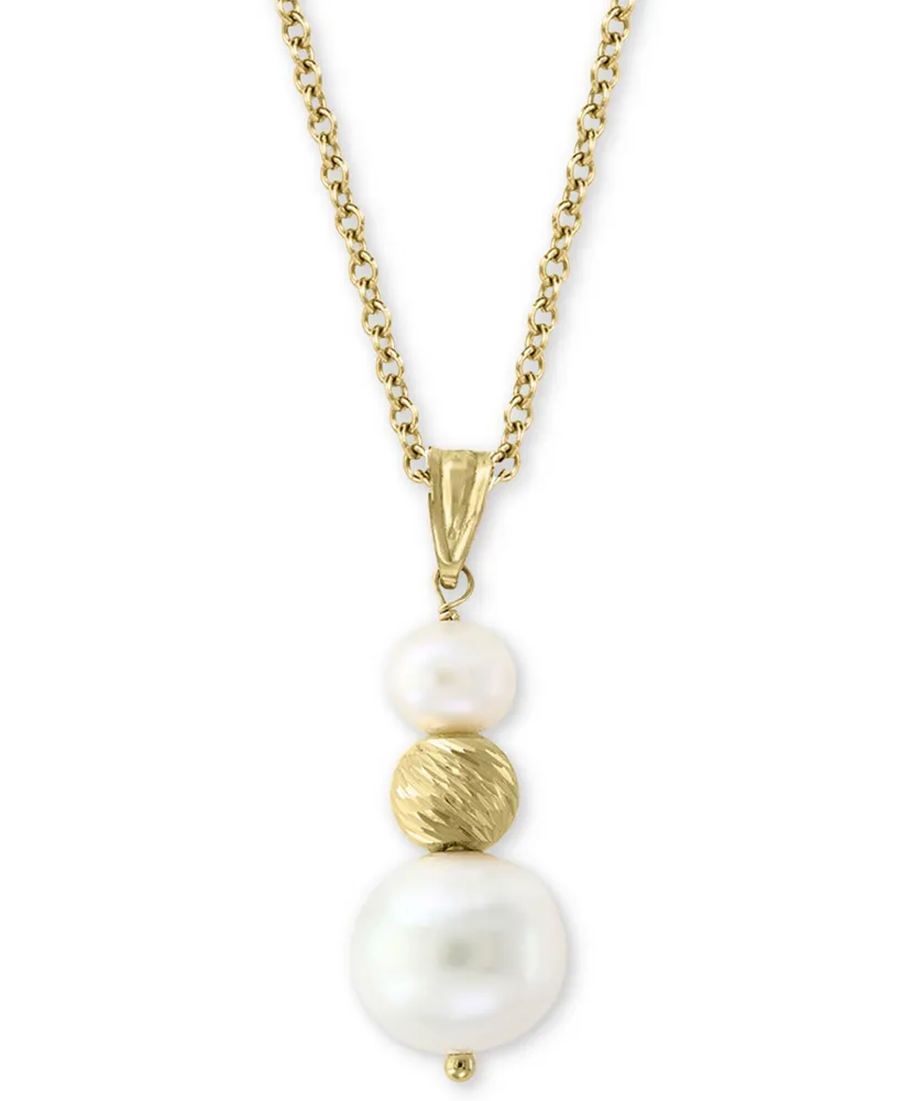 Effy Cultured Freshwater Pearl (5-1/2 & 10mm) 18" Pendant Necklace in 14k Gold