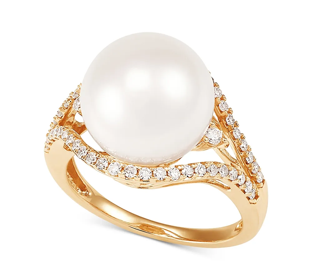 Honora Cultured White Ming Pearl (11-13mm) & Diamond (1/3 ct. t.w.) Ring in 14k Gold