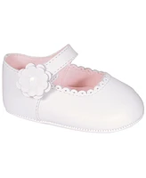 Baby Deer Baby Girl Scalloped Toe Flat with Flower Overlay