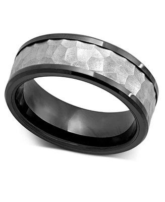 Men's Stainless Steel and Black Ceramic Ring