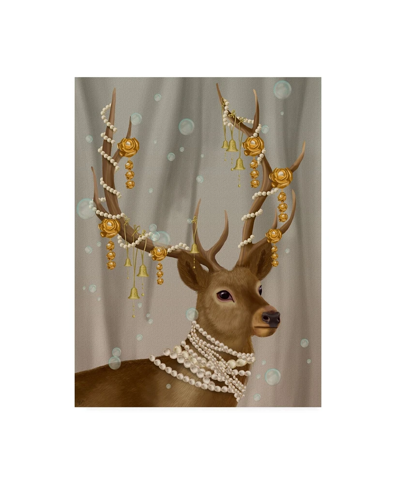 Fab Funky Deer with Gold Bells Canvas Art - 27" x 33.5"