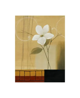 Pablo Esteban Single White Flower on Beige Canvas Art