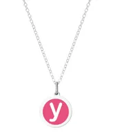 Auburn Jewelry Mini Initial Pendant Necklace Sterling Silver and Hot Pink Enamel, 16" + 2" Extender
