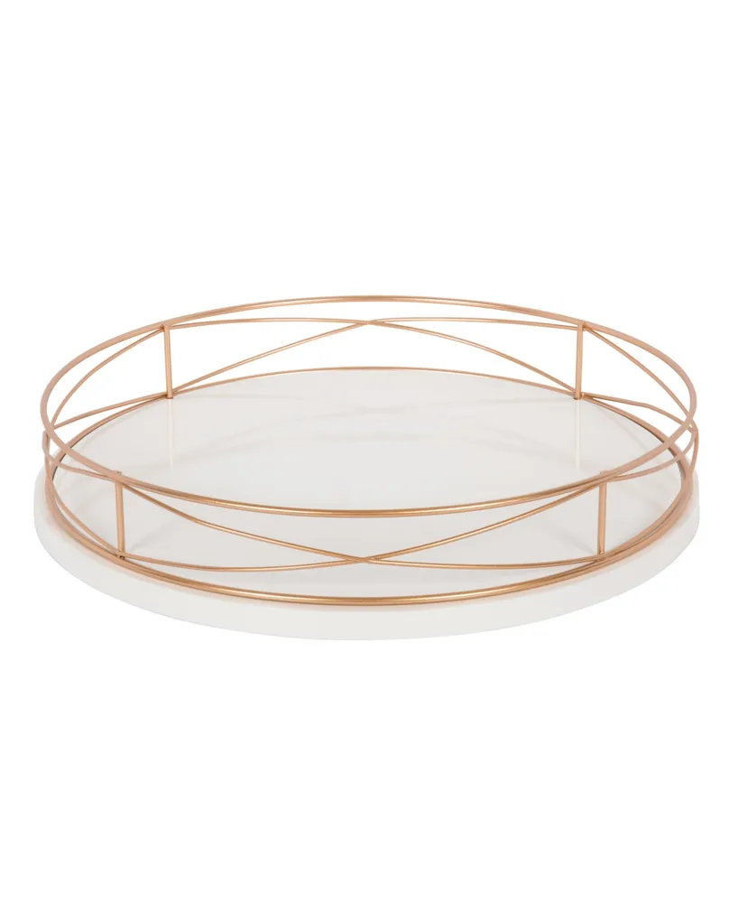 Kate and Laurel Mendel Round Tray With Decorative Metal Rim - 14" x 14"