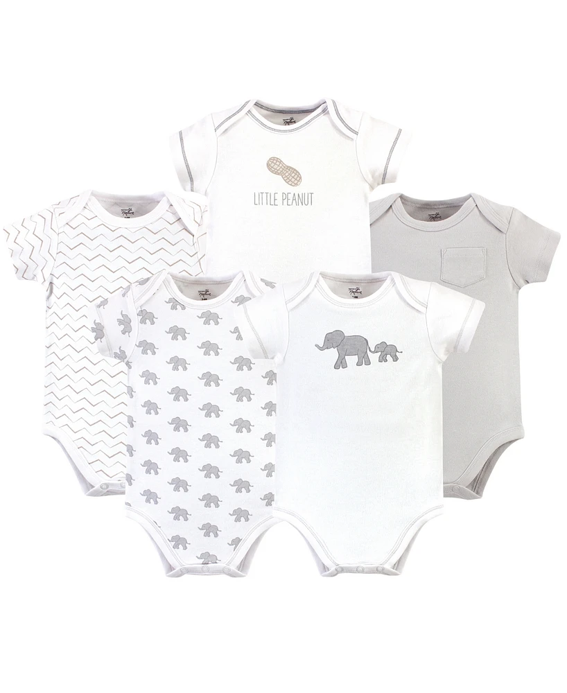 Touched by Nature Organic Cotton Bodysuit, 5 Pack, Marching Elephant, Preemie Months