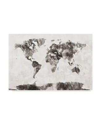Michael Tompsett Watercolor Map of the World Map Gray Canvas Art