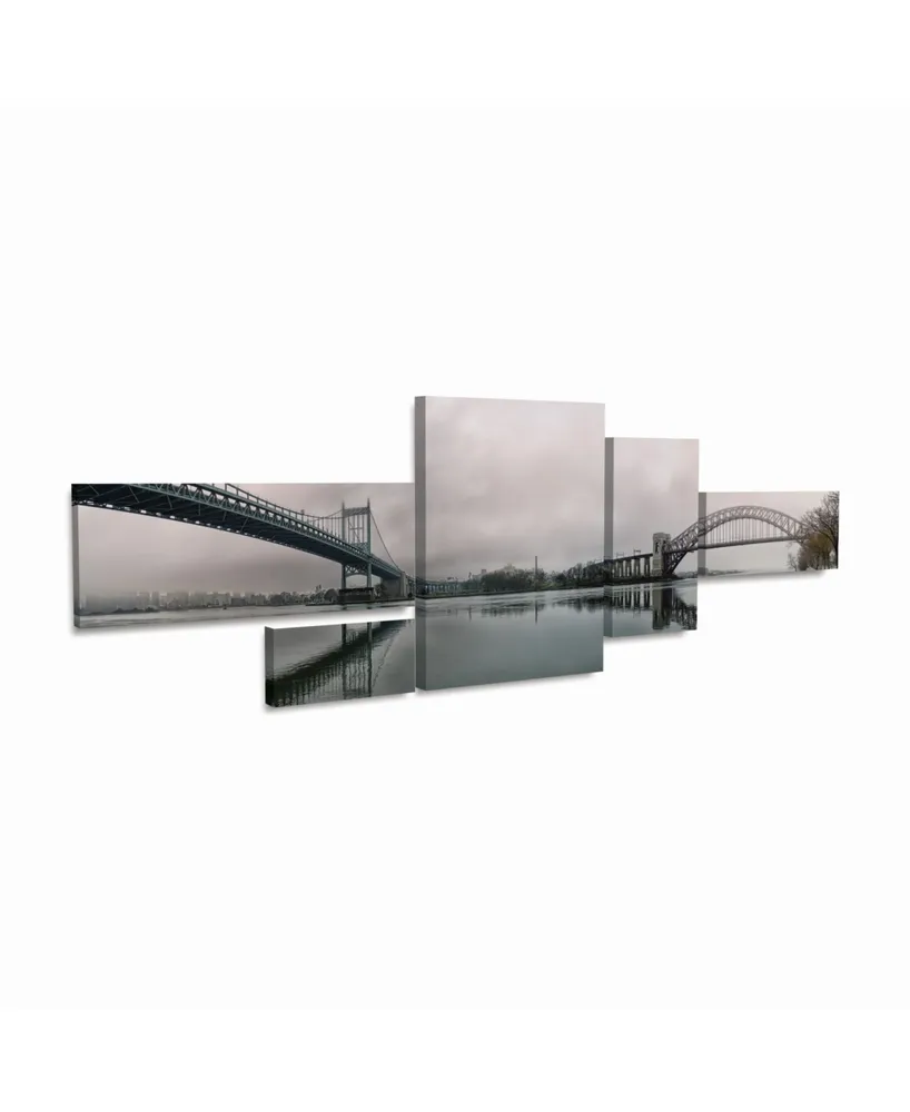 David Ayash Bridges of the East River Nyc Multi Panel Art Set 5 Piece - 19" x 41.5"